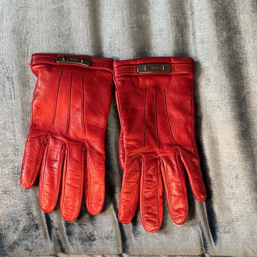 Coach red leather gloves 6.5